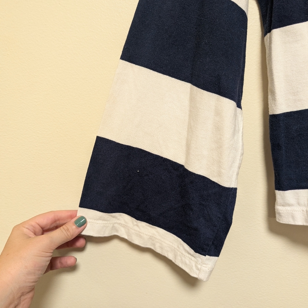 Madewell Wide Stripe Long Sleeve Cropped Tee Navy Cream Size M - Picture 5 of 6